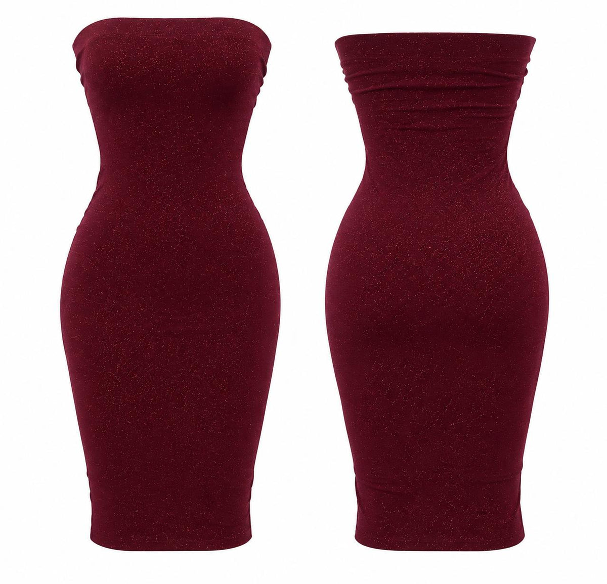 HOT & DELICIOUS WOMEN'S SHIMMER STRAPLESS MIDI DRESS
