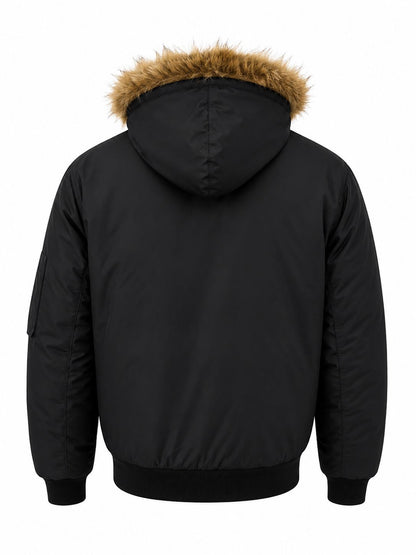 COPPER RIVET MEN PUFFER JACKET WITH FUR HOOD