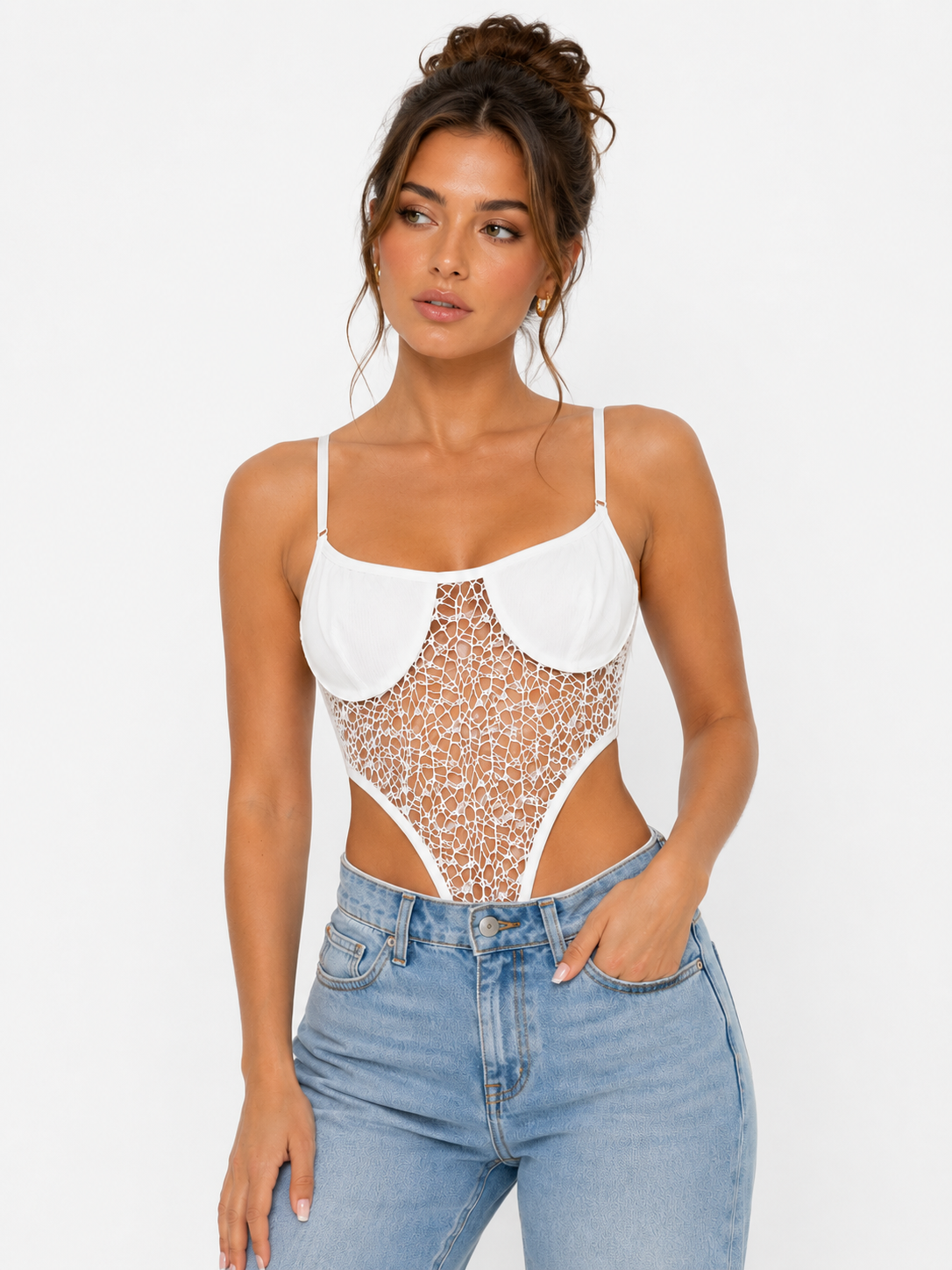 HOT & DELICIOUS WOMEN RIBBED LACE CORSET TOP