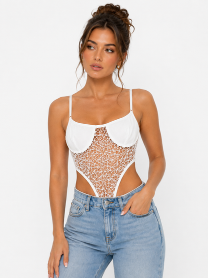 HOT & DELICIOUS WOMEN RIBBED LACE CORSET TOP