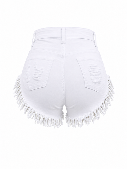 REDFOX WOMEN DISTRESSED FRINGE DENIM SHORTS