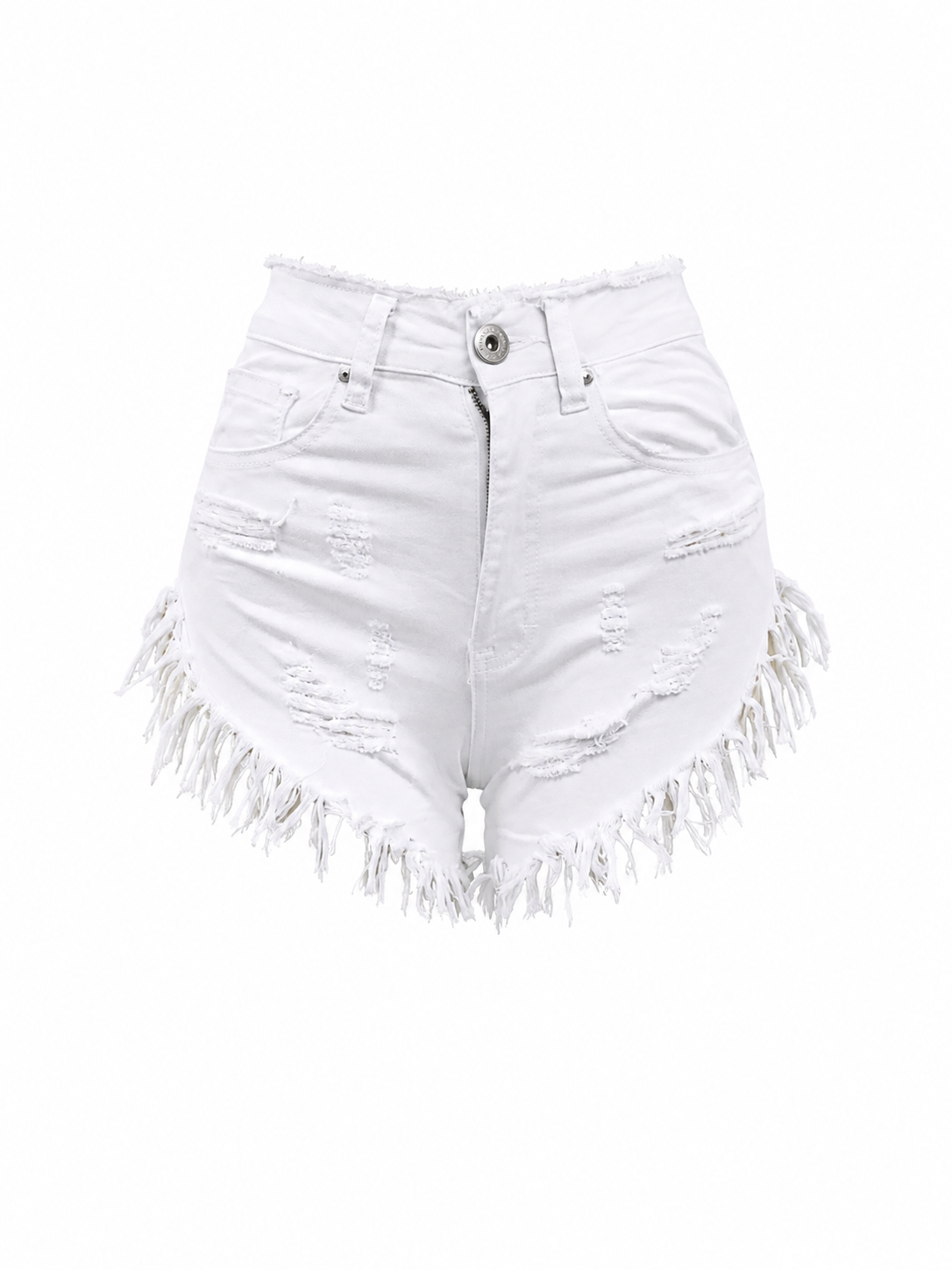 REDFOX WOMEN DISTRESSED FRINGE DENIM SHORTS