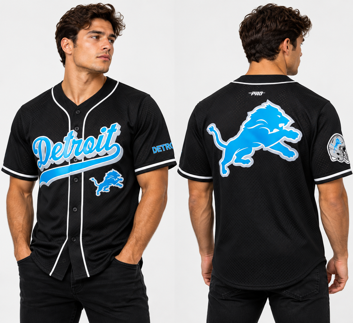 PRO STANDARD NFL DETROIT LIONS SCRIPT TAIL MEN'S MESH BUTTON DOWN SHIRT