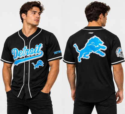 PRO STANDARD NFL DETROIT LIONS SCRIPT TAIL MEN'S MESH BUTTON DOWN SHIRT
