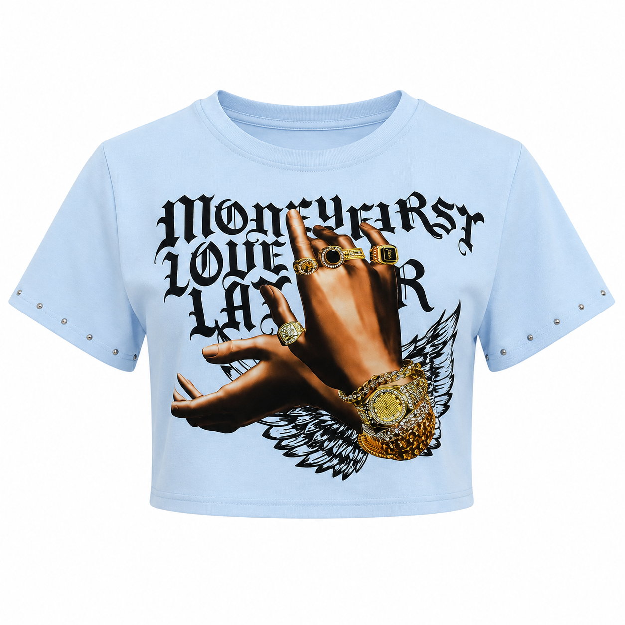 REDFOX WOMEN'S "MONEY FIRST LOVE LATER" CROP TEE