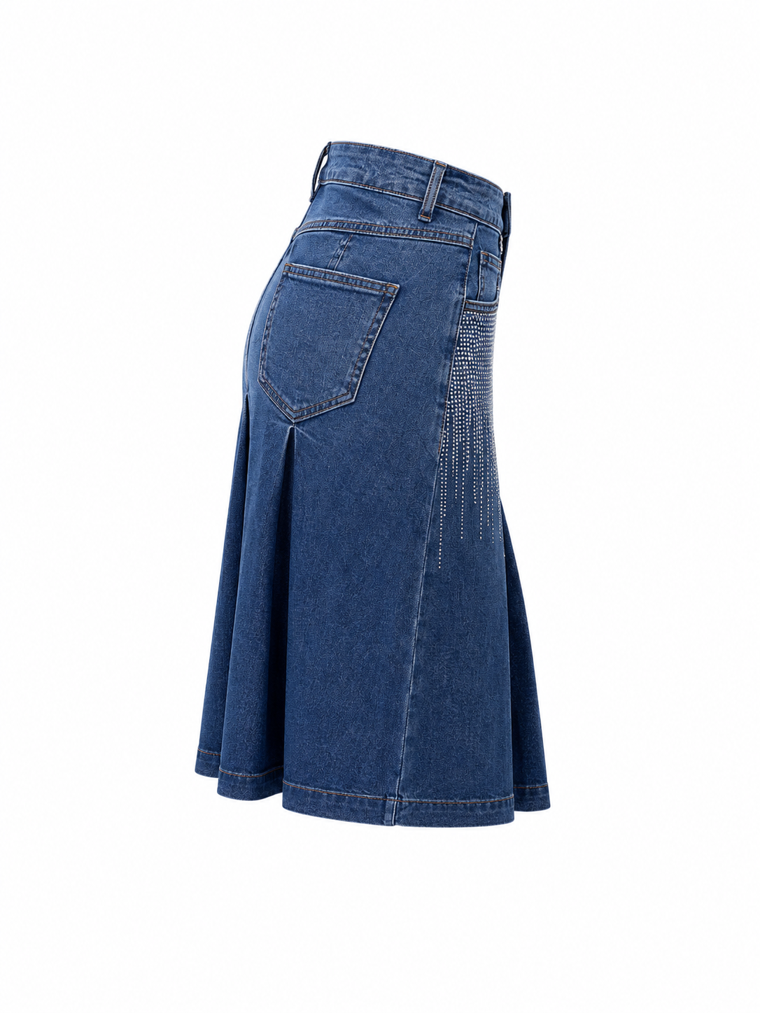 HOT & DELICIOUS RHINESTONE DENIM MIDI SKIRT