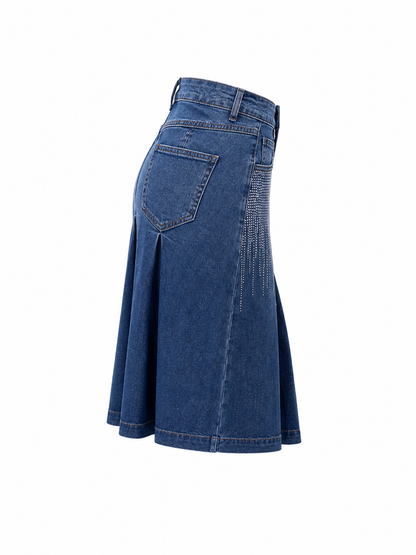 HOT & DELICIOUS RHINESTONE DENIM MIDI SKIRT