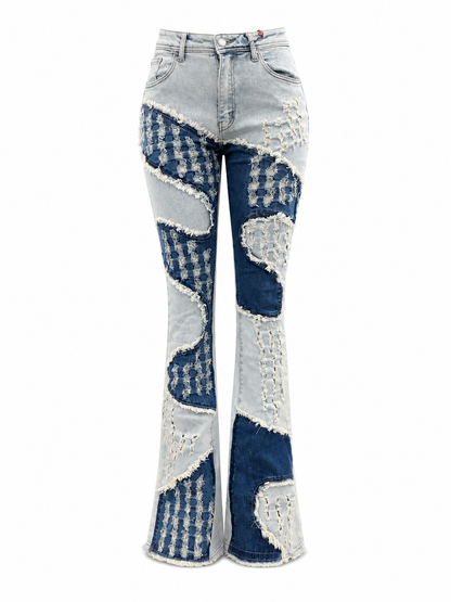 REDFOX WOMEN DISTRESSED PATCHWORK STACKED JEANS