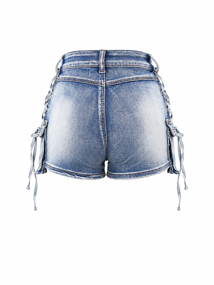 REDFOX WOMEN LACED UP CARGO DENIM SHORTS
