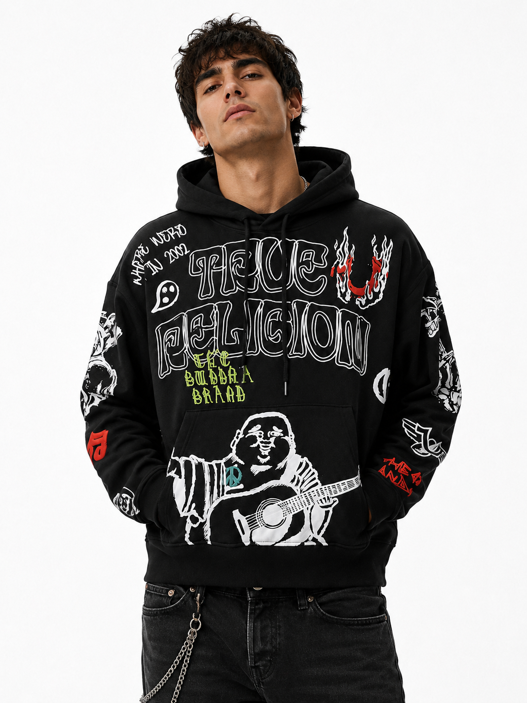 TRUE RELIGION MEN'S SKETCHED LOGO BOXY HOODIE (110334)
