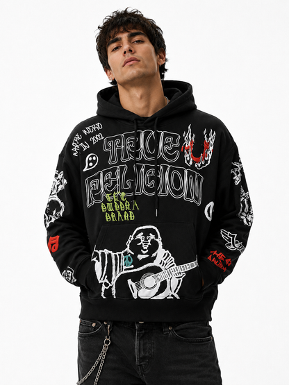 TRUE RELIGION MEN'S SKETCHED LOGO BOXY HOODIE (110334)