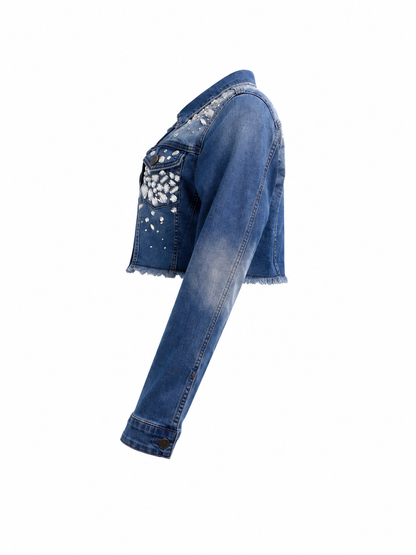 HOT & DELICIOUS RHINESTONE CROP DENIM JACKET
