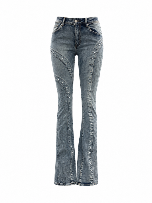 REDFOX WOMEN RHINESTONES STACKED JEANS