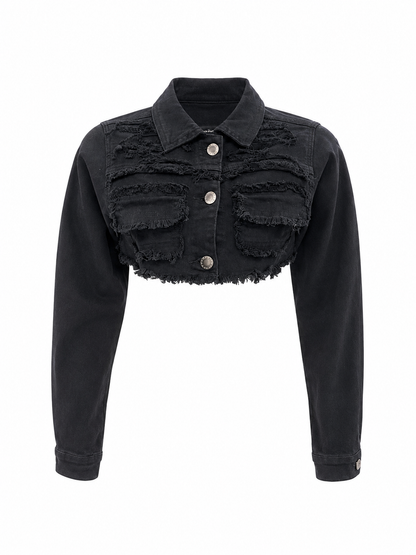 REDFOX WOMEN CROP DENIM FRAY JACKET