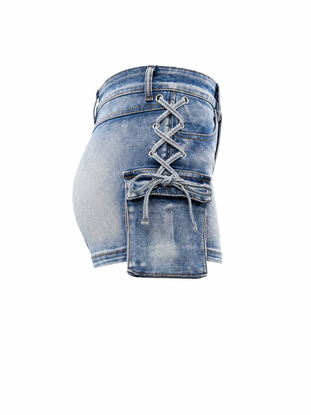 REDFOX WOMEN LACED UP CARGO DENIM SHORTS