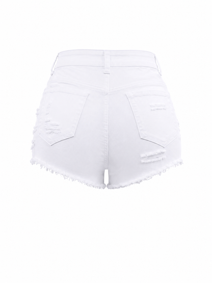 REDFOX WOMEN HIGH RISE SHREDDED SIDE DENIM SHORTS