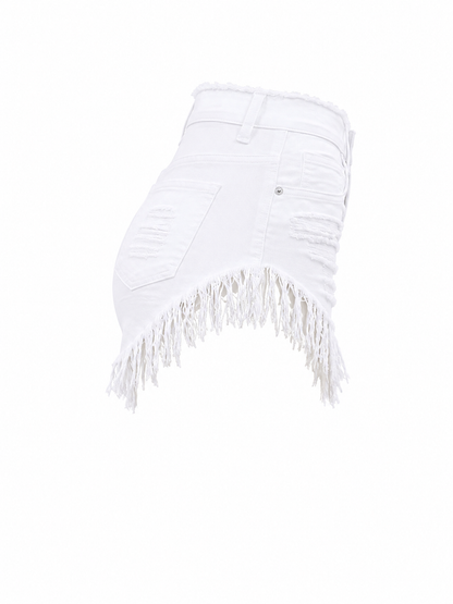 REDFOX WOMEN DISTRESSED FRINGE DENIM SHORTS