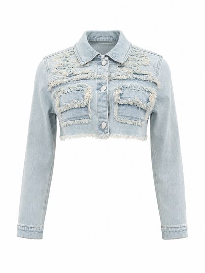 REDFOX WOMEN CROP DENIM FRAY JACKET