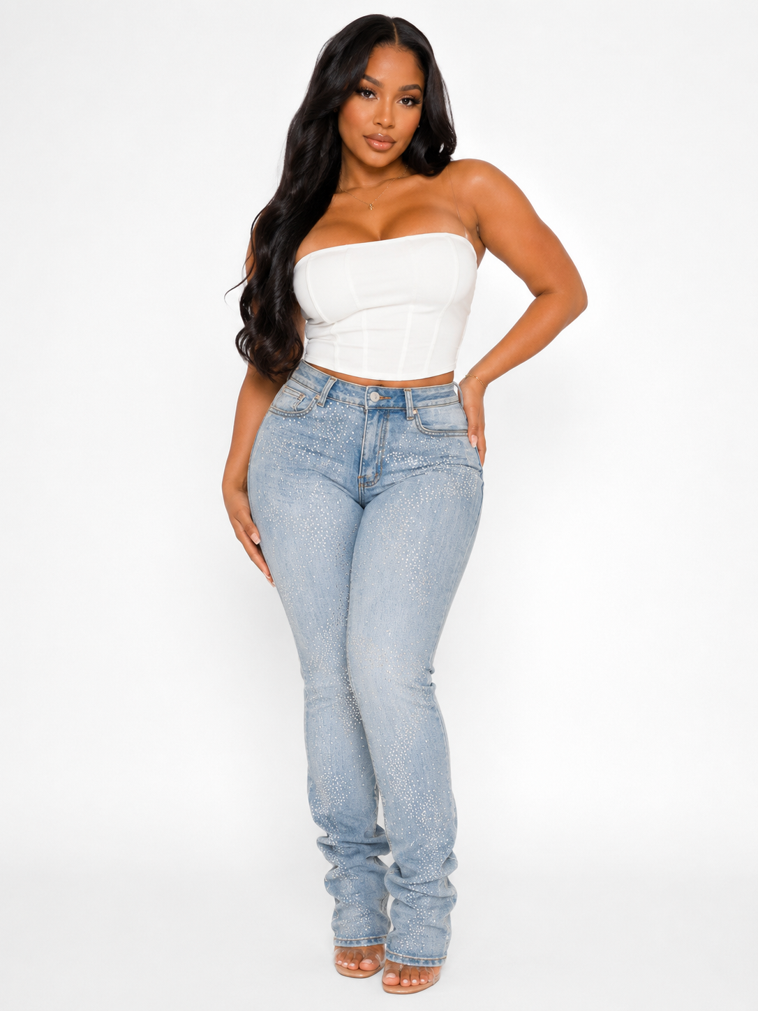 REDFOX WOMEN CRYSTAL RAIN STACKED JEANS