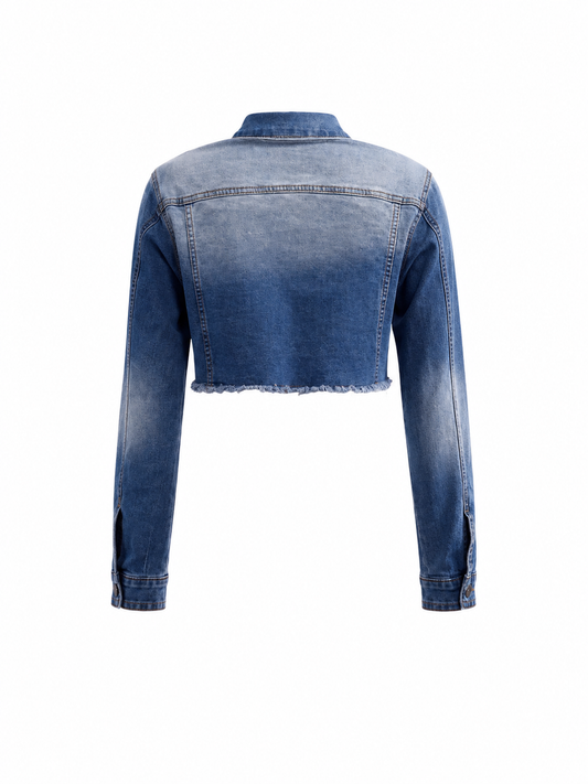 HOT & DELICIOUS RHINESTONE CROP DENIM JACKET