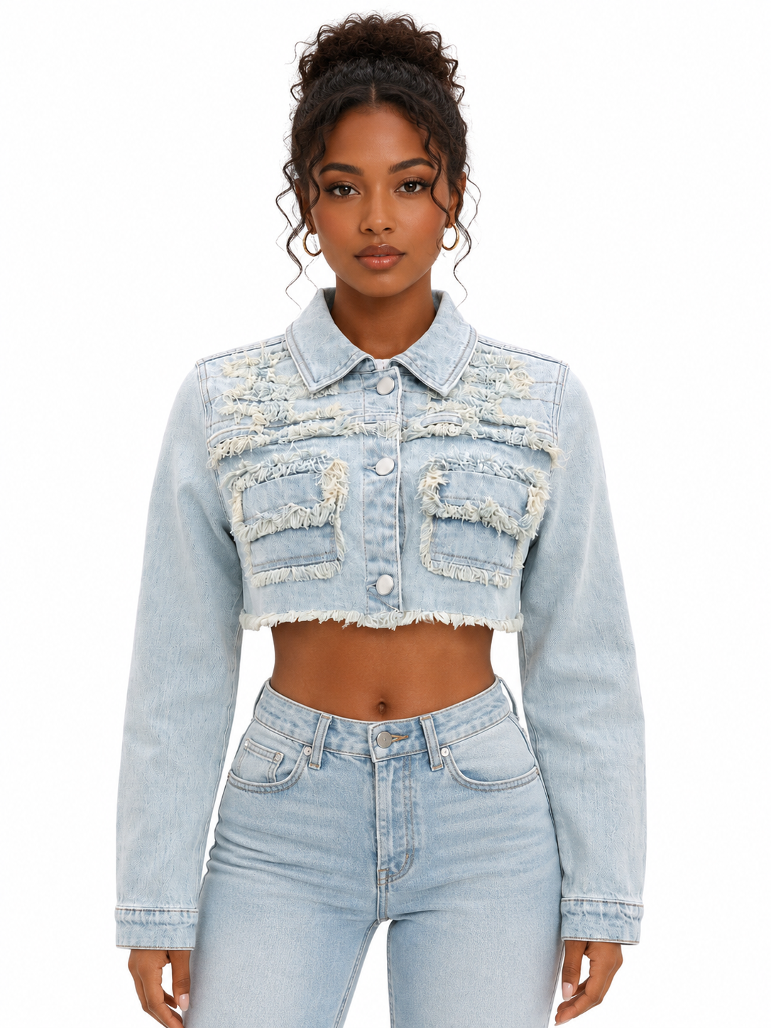 REDFOX WOMEN CROP DENIM FRAY JACKET