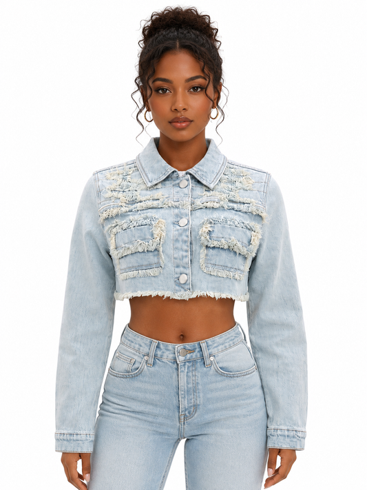 REDFOX WOMEN CROP DENIM FRAY JACKET SD5500