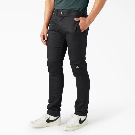 MENS TWILL DOUBLE KNEE WORK PANT -BLACK (WP811) -Skinny Fit