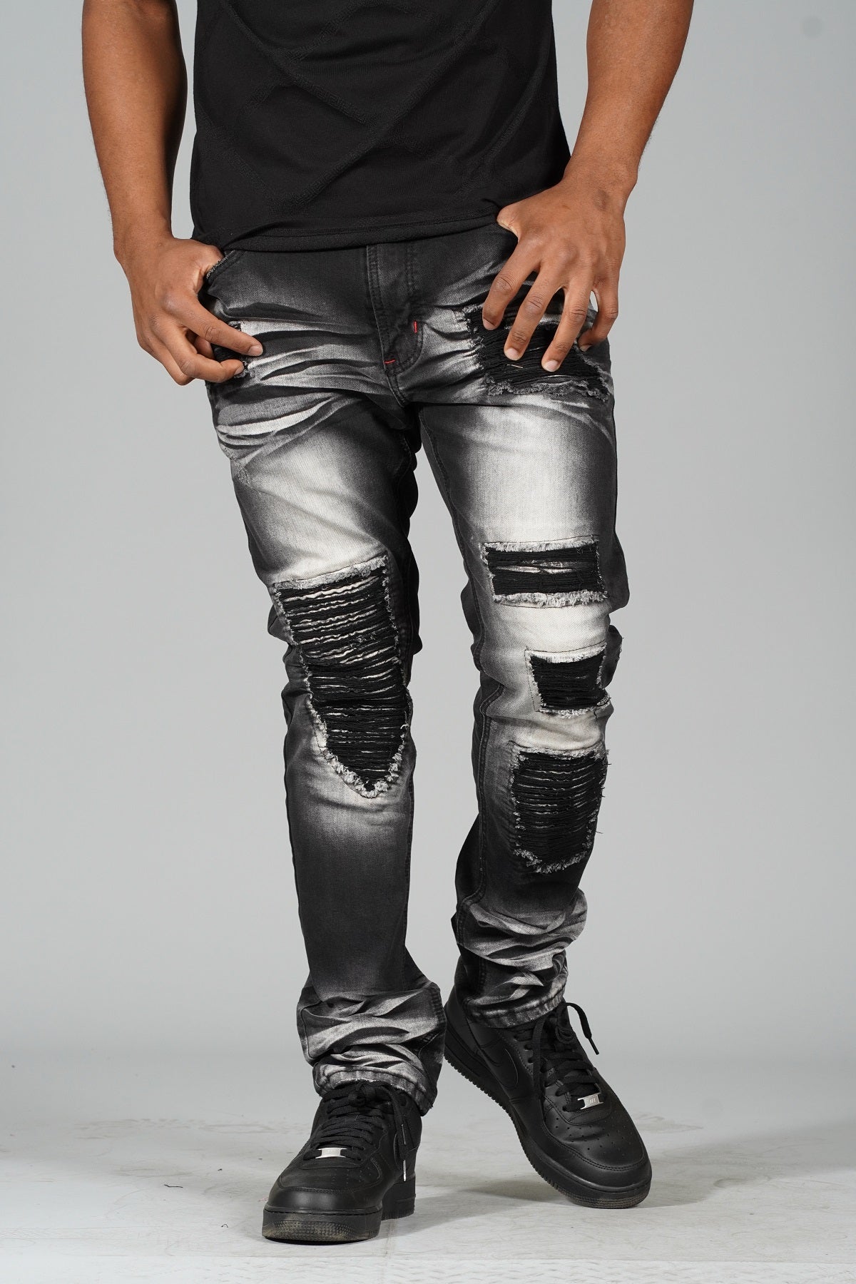 M1780 Makobi Pensacola Shredded Jeans - Black Wash