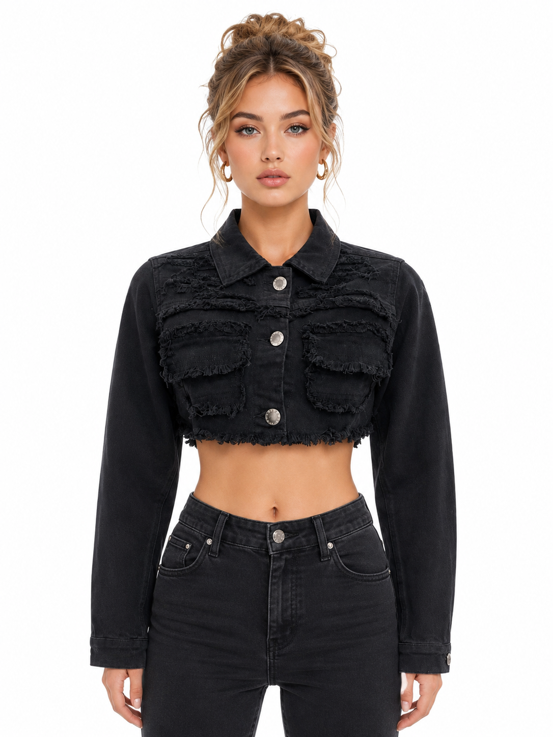 REDFOX WOMEN CROP DENIM FRAY JACKET