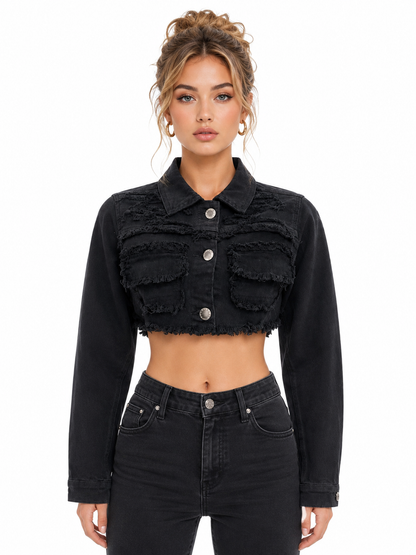 REDFOX WOMEN CROP DENIM FRAY JACKET