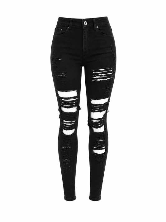 REDFOX WOMEN HIGH WAIST DISTRESSED JEANS