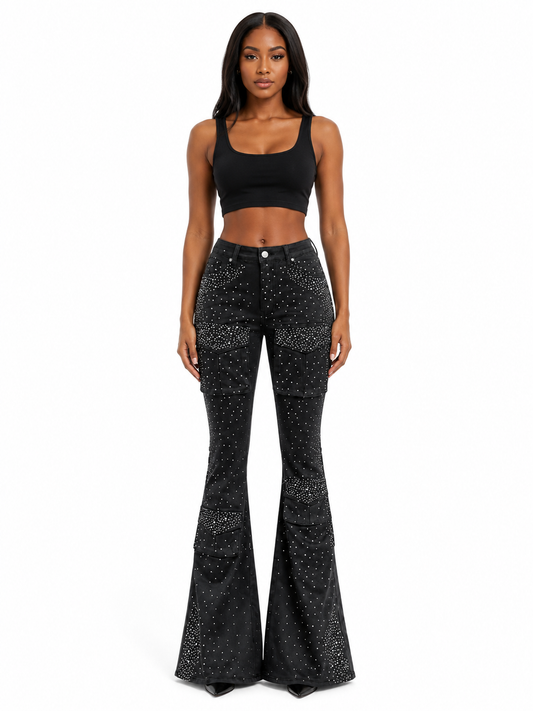 REDFOX DIAMOND PULEATHER CARGO STACKED PANTS
