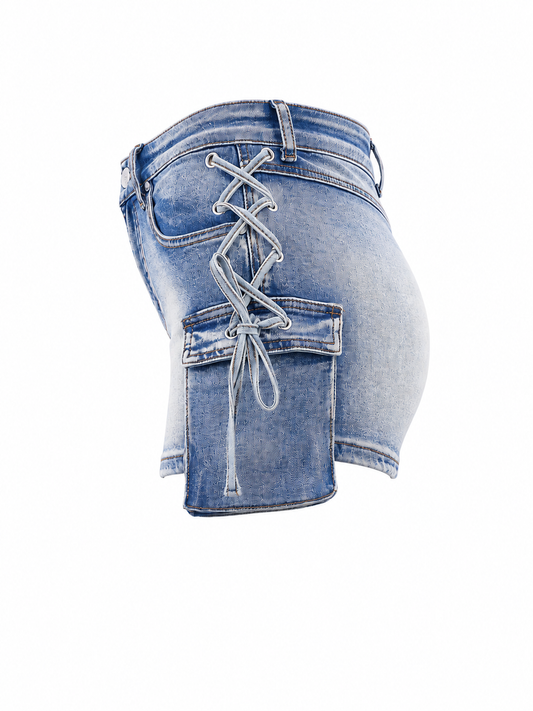 REDFOX WOMEN LACED UP CARGO DENIM SHORTS