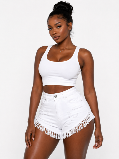 REDFOX WOMEN DISTRESSED FRAYED DENIM SHORTS