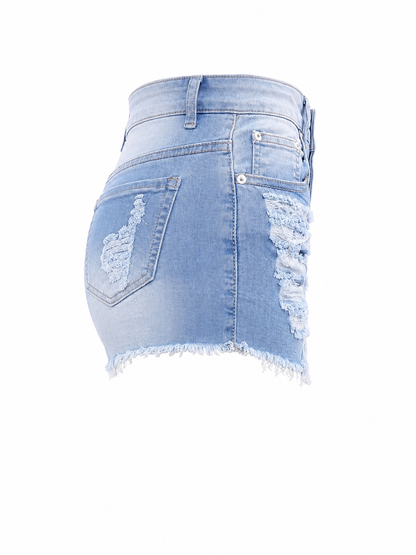 REDFOX WOMEN FRAYED HEM DENIM SHORTS