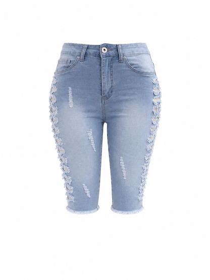 REDFOX WOMEN SEASIDE SHRED DENIM BERMUDA SHORTS