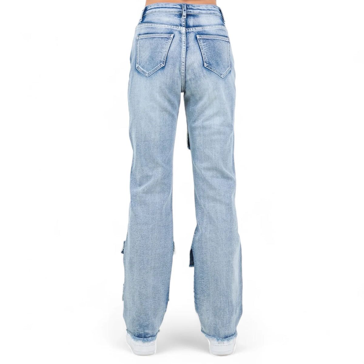 AMERICAN BAZI WOMEN'S DISTRESSED MULTI POCKET WIDE LEG JEANS (RJH21003)