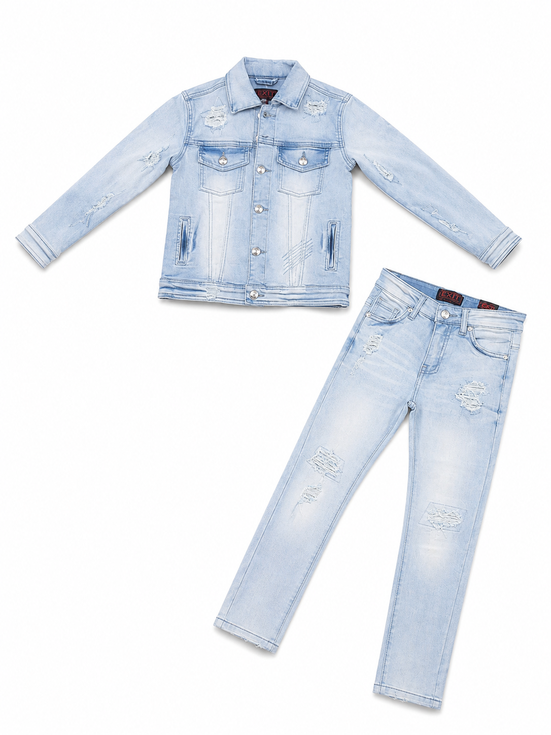 EXIT KIDS DISTRESSED DENIM JEAN SET