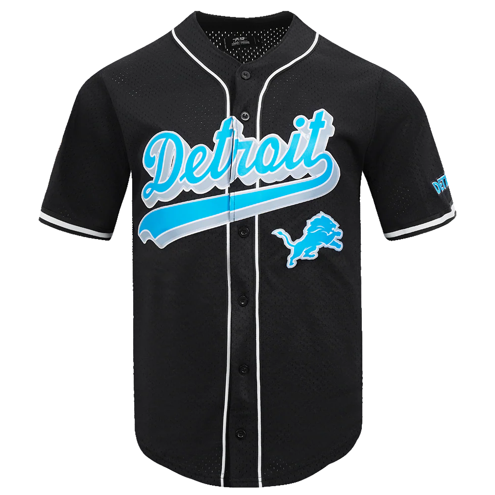 PRO STANDARD NFL DETROIT LIONS SCRIPT TAIL MEN'S MESH BUTTON DOWN SHIRT