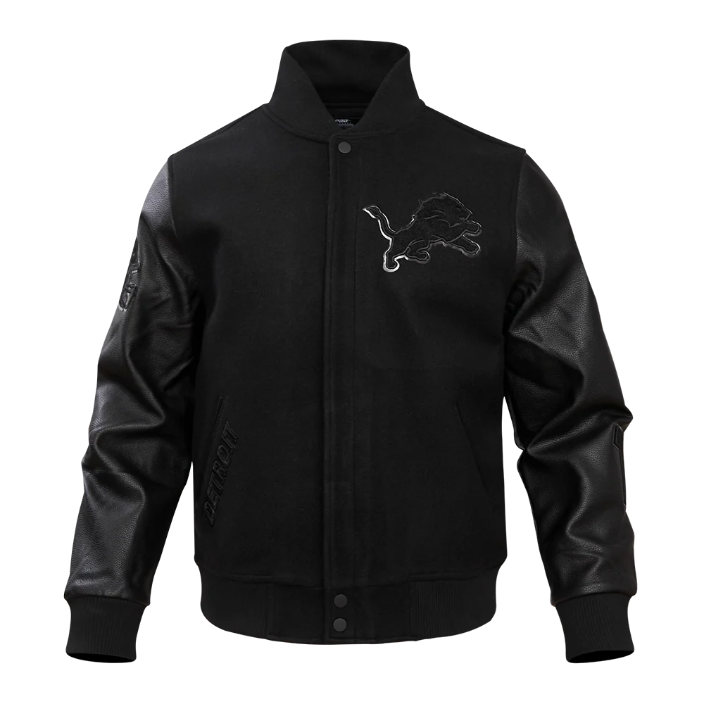PRO STANDARD-DETROIT LIONS TRIPLE BLACK WOOL VARSITY JACKET