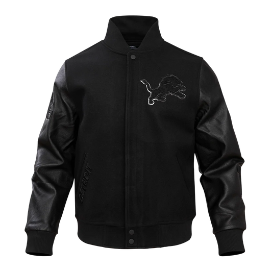 PRO STANDARD-DETROIT LIONS TRIPLE BLACK WOOL VARSITY JACKET