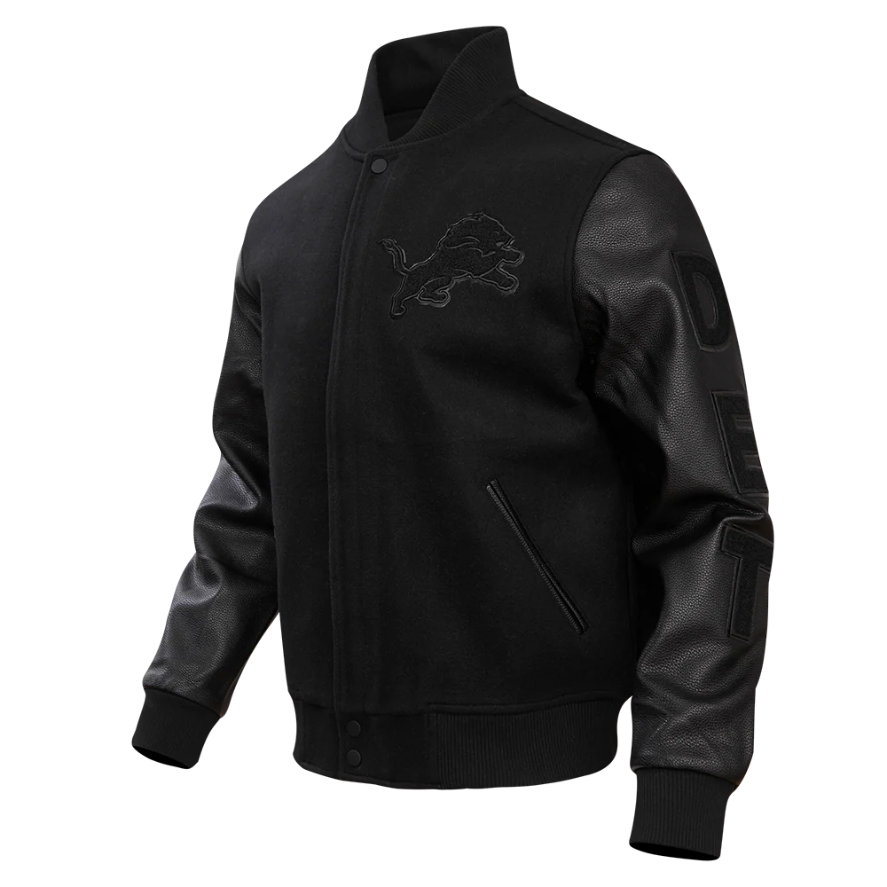 PRO STANDARD-DETROIT LIONS TRIPLE BLACK WOOL VARSITY JACKET