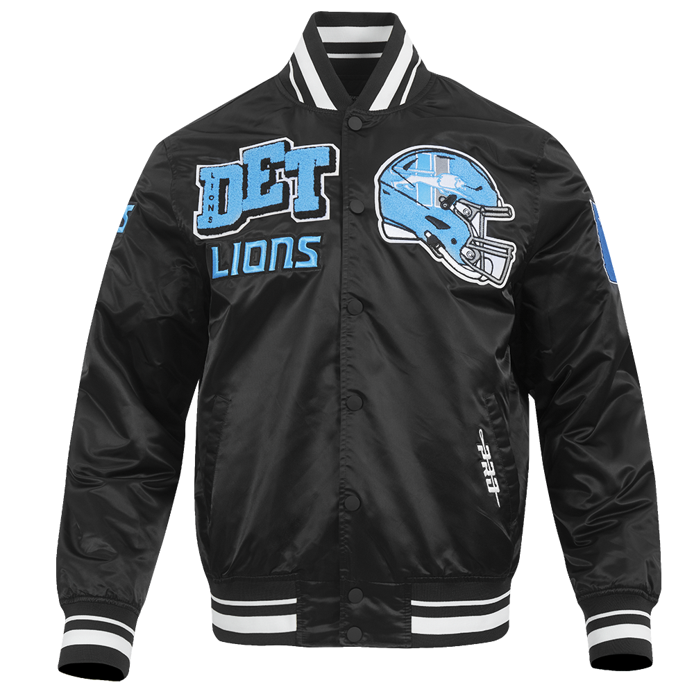 PRO STANDARD-DETROIT LIONS RETRO MASH UP M RIB SATIN JACKET, BLACK