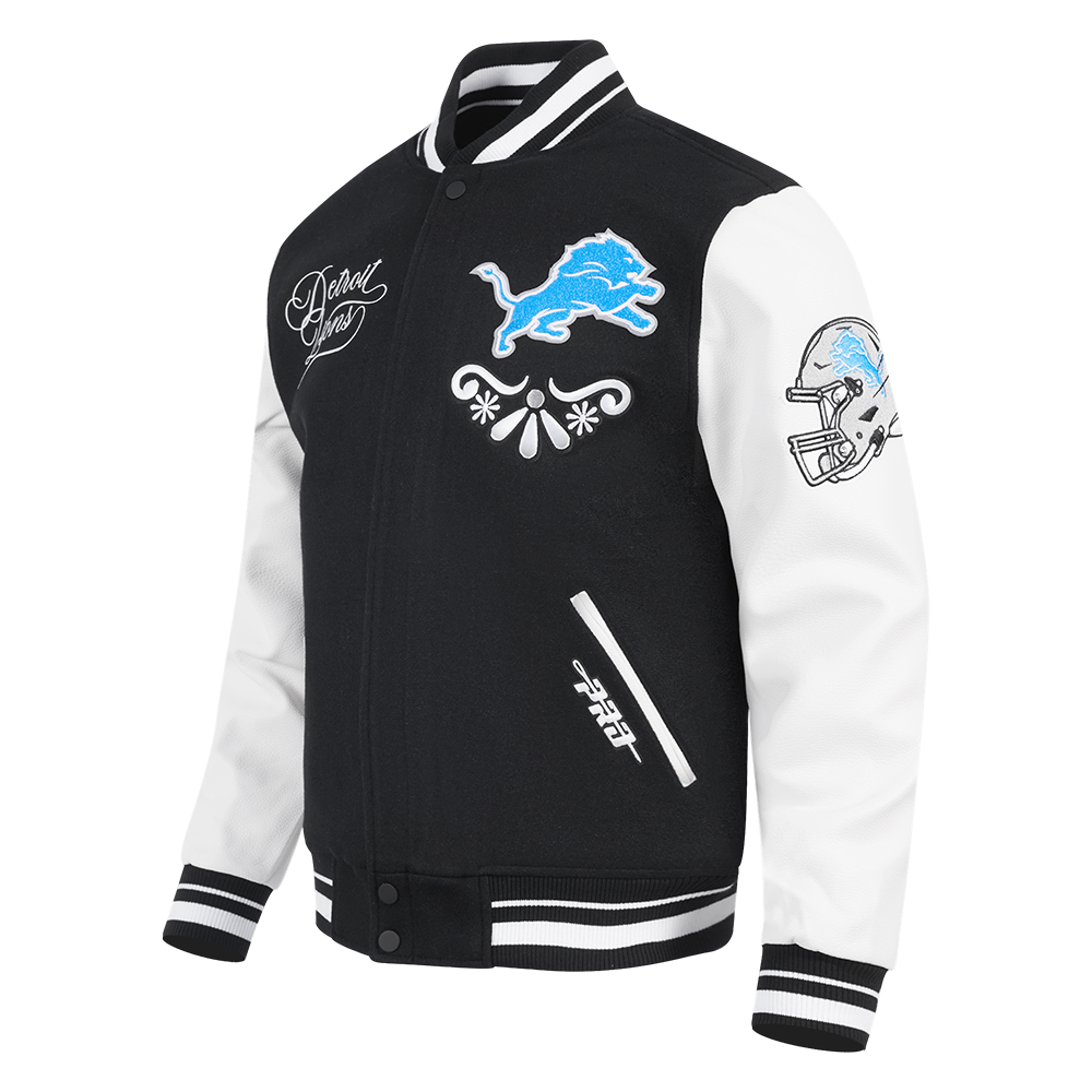 PRO STANDARD DETROIT LIONS SUGAR SKULL M RIB WOOL VARSITY JACKET, BLACK/WHITE