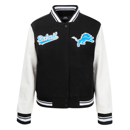 PRO STANDARD NFL DETROIT LIONS SCRIPT TAIL WOMEN'S WOOL VARSITY JACKET