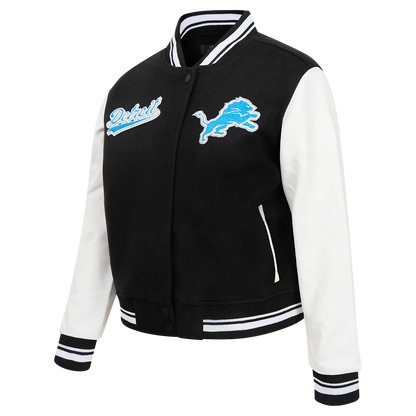 PRO STANDARD NFL DETROIT LIONS SCRIPT TAIL WOMEN'S WOOL VARSITY JACKET