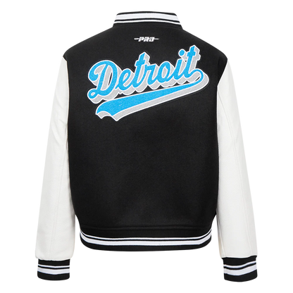 PRO STANDARD NFL DETROIT LIONS SCRIPT TAIL WOMEN'S WOOL VARSITY JACKET