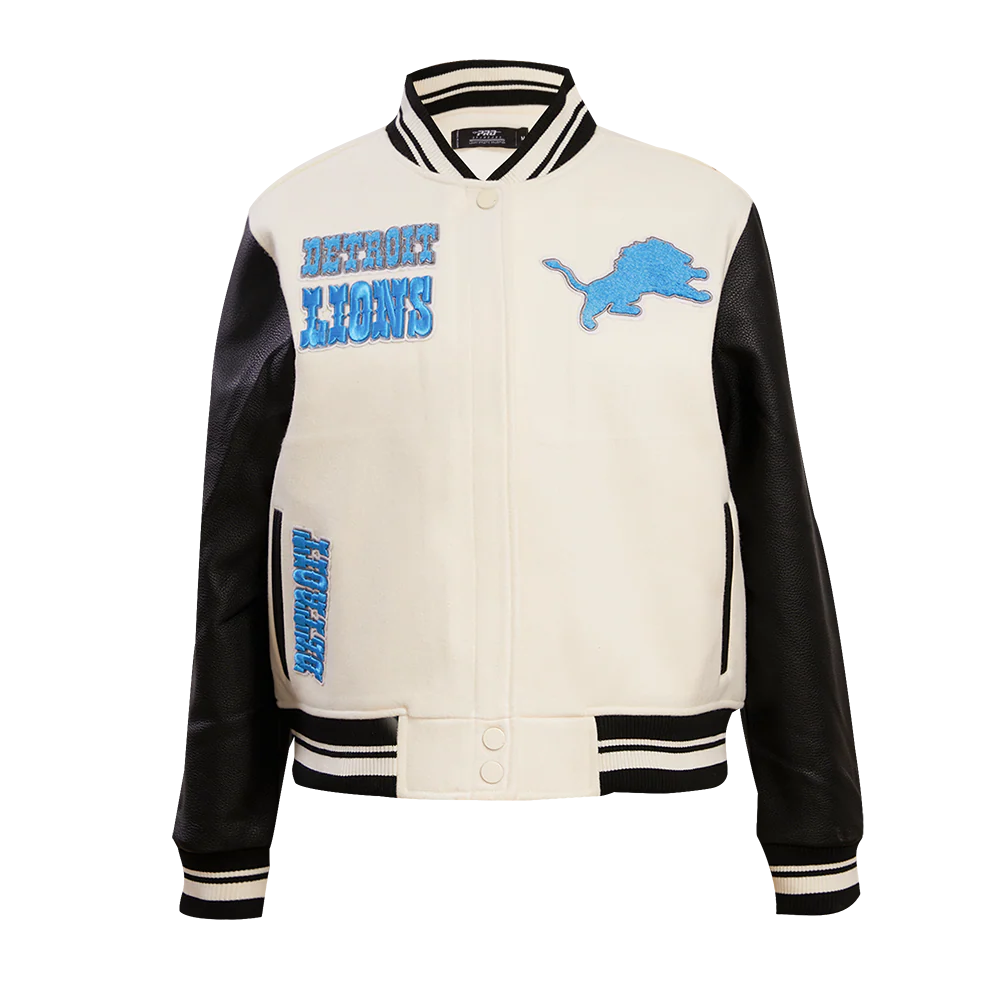 PRO STANDARD NFL DETROIT LIONS RETRO CLASSIC WOMEN'S RIB WOOL VARSITY JACKET