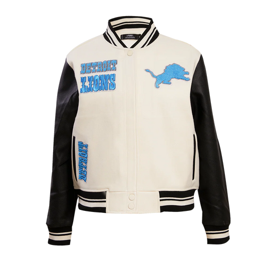 PRO STANDARD NFL DETROIT LIONS RETRO CLASSIC WOMEN'S RIB WOOL VARSITY JACKET