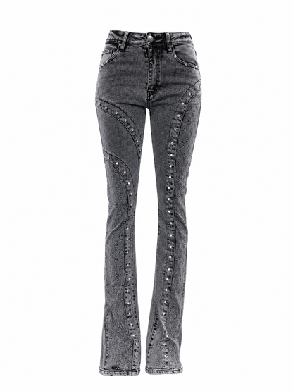 REDFOX WOMEN RHINESTONES STACKED JEANS